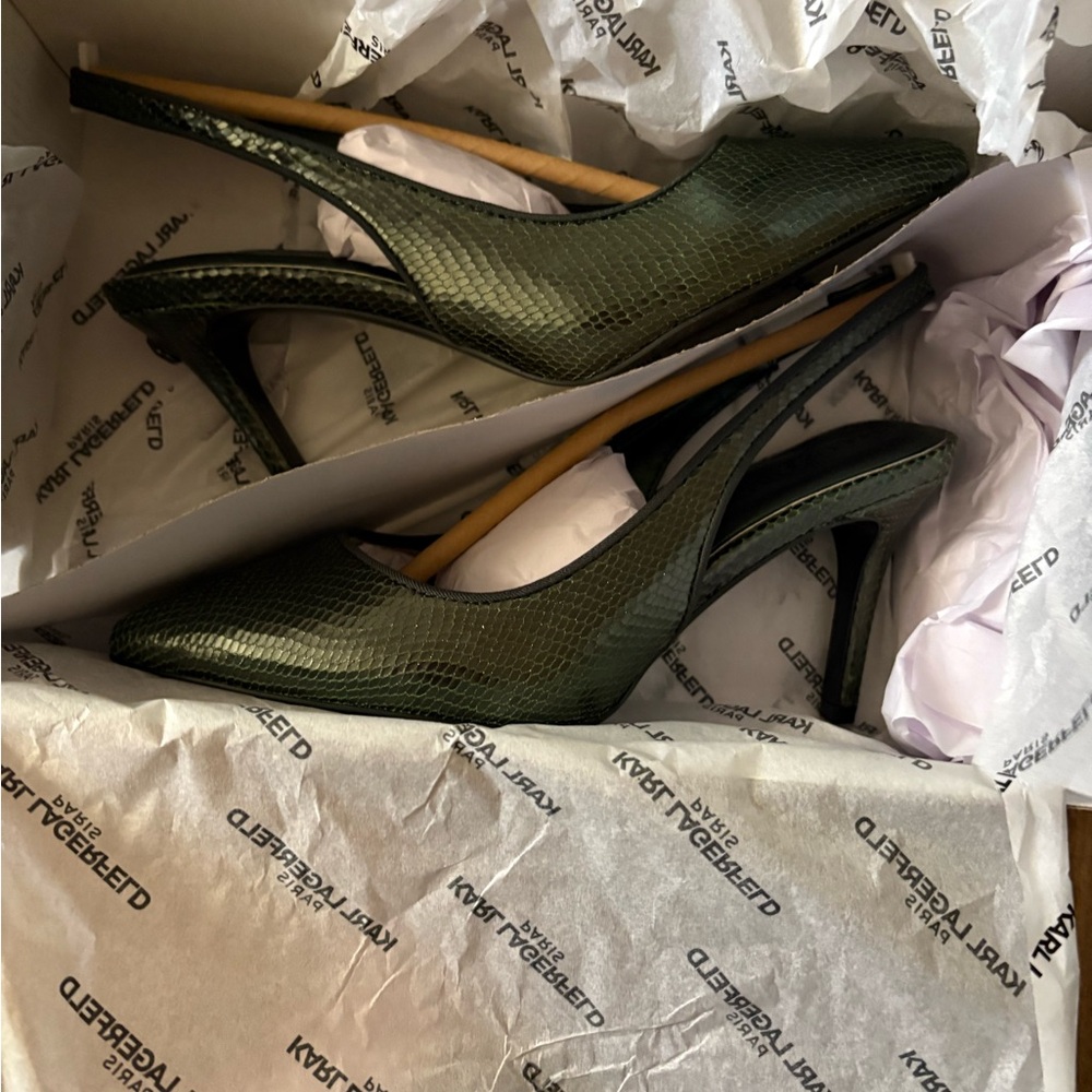 Karl Lagerfeld Forest Green Slingback Heels